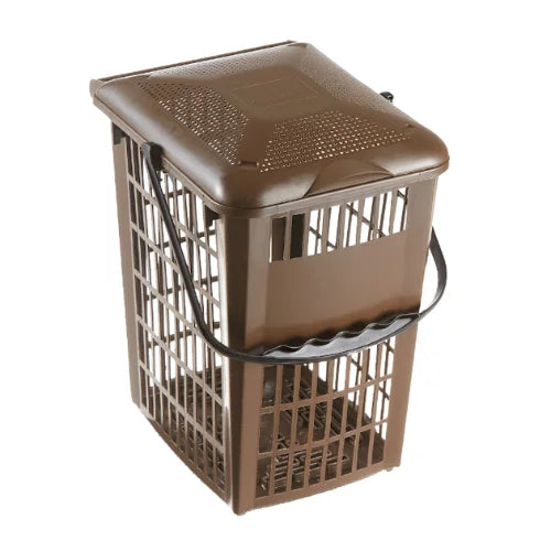 Papeleira castanha ventilada de 10 litros com pega para resíduos orgânicos – reciclada e reciclável.