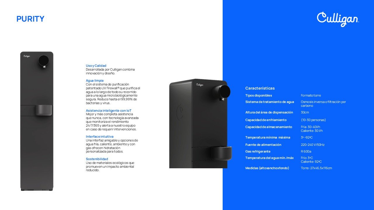 Purity Dispensador de agua para hoteles