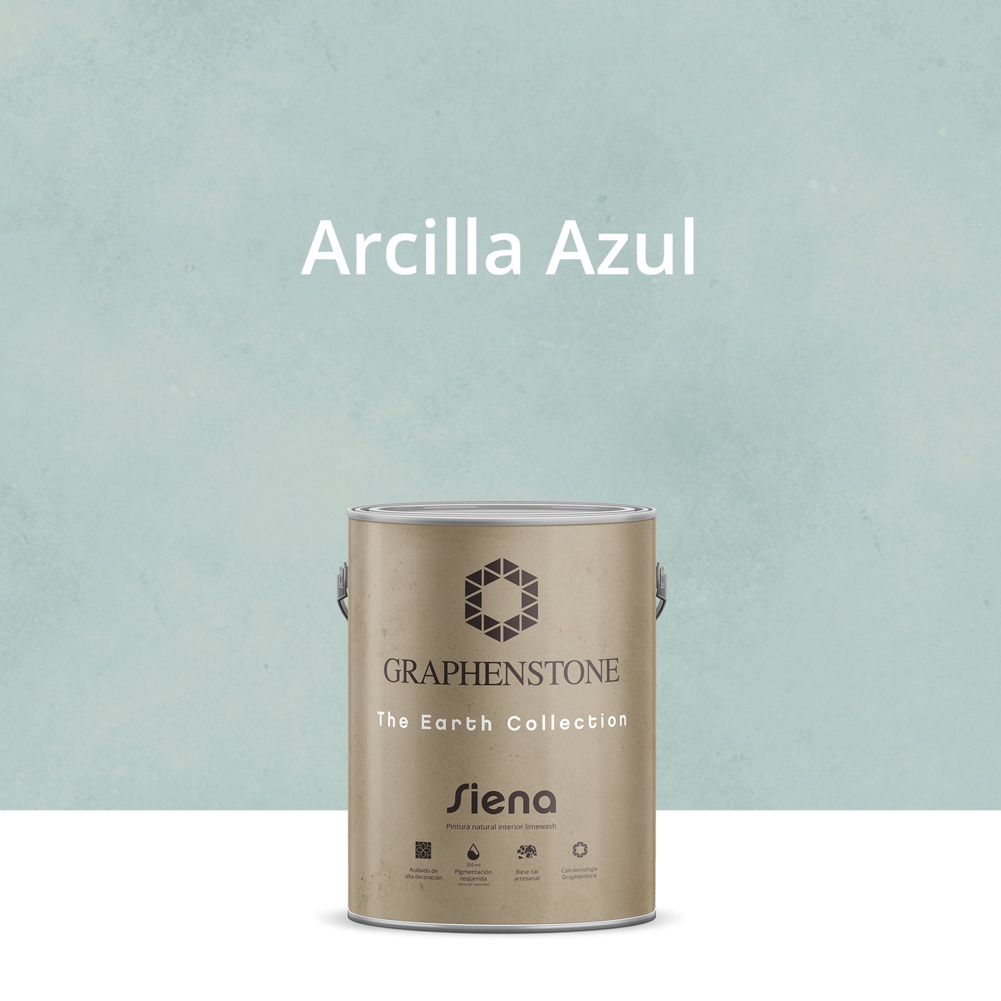Tinta ecológica para interiores, efeito cal, base Siena Lime, cor Azul Argila, 4L