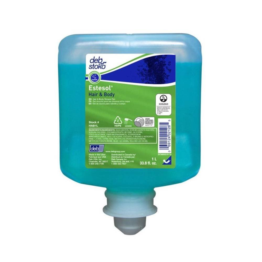 Gel douche Estesol corps et cheveux 1L pour hôtels (paquet de 6 unités)