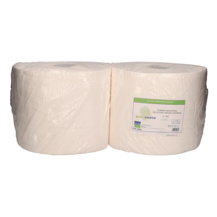 GREENSOURCE | Bobina industrial laminado blanco, 350 m, celulosa virgen, 2 capas