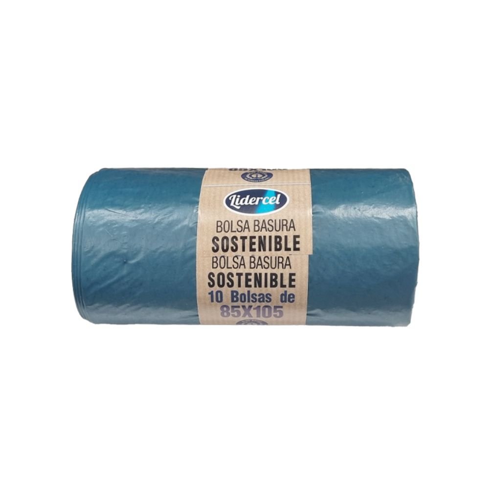 Rollo 10 bolsas de basura azules recicladas 85x105 cm capacidad 100 L para hoteles