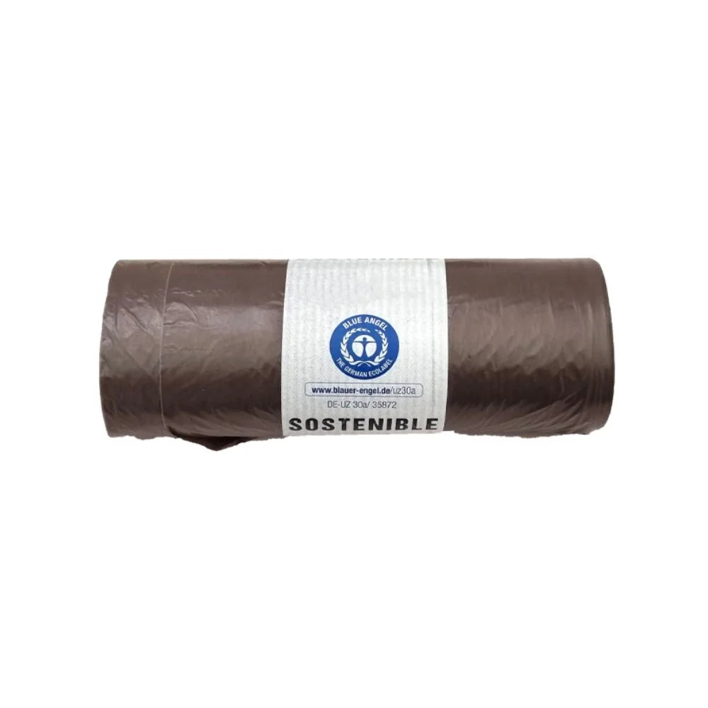 Embalagem de 10 sacos de lixo reciclados castanhos, 85x105 cm, capacidade de 100 L, para hotéis.