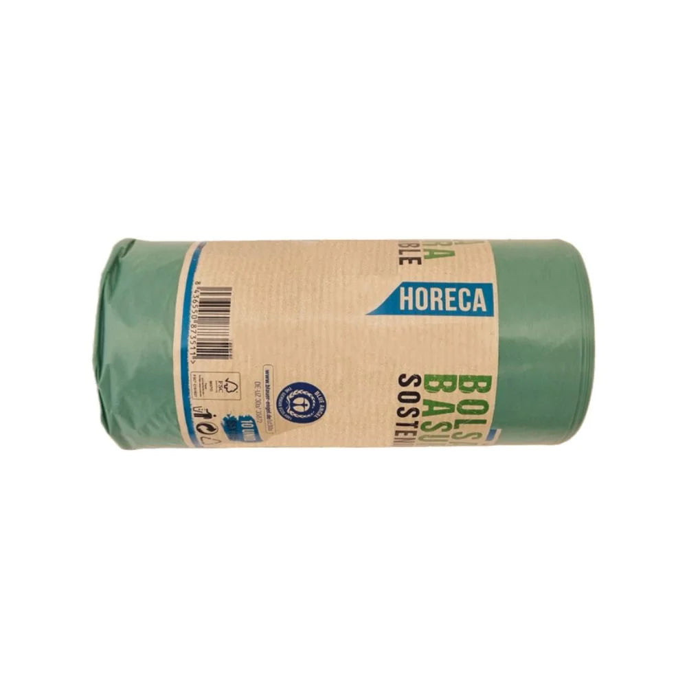 Rollo 10 bolsas de basura verdes recicladas 85x105 cm capacidad 100 L para hoteles
