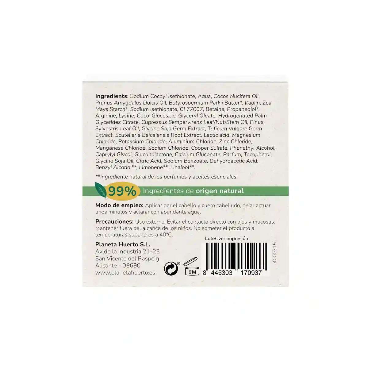 Champú sólido Fortalecedor con Aminoácidos 85 gr para hoteles