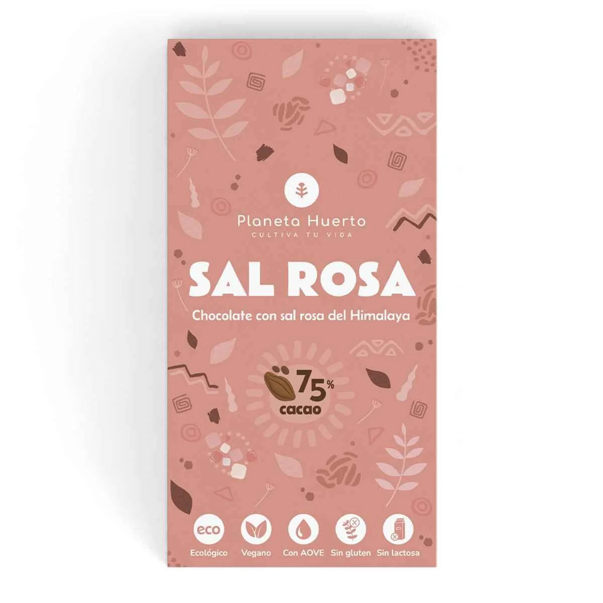 Tableta chocolate 75% con sal rosa del Himalaya ECO 100 gr