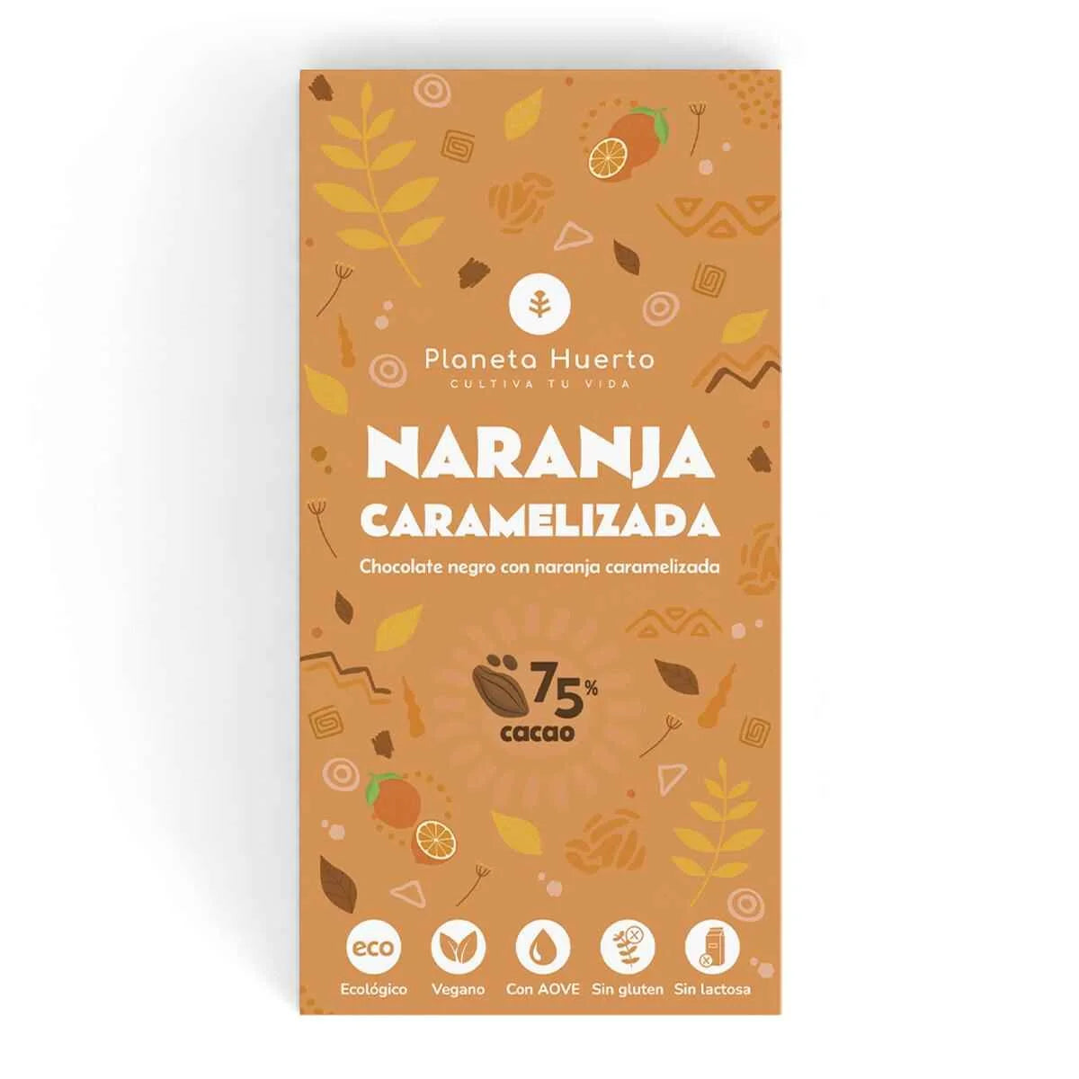 Tableta chocolate negro 75% con naranja caramelizada ECO 70 gr
