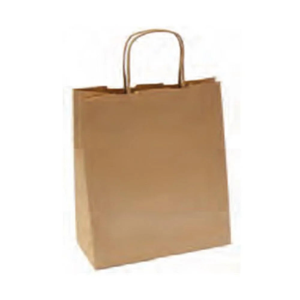 Caja 250 bolsas de papel kraft reciclado con asa 24+10x31 cm 90 gr para hoteles