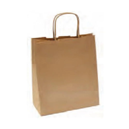 Caja 200 bolsas de papel kraft reciclado con asa 46+16x49 cm 110 gr para hoteles