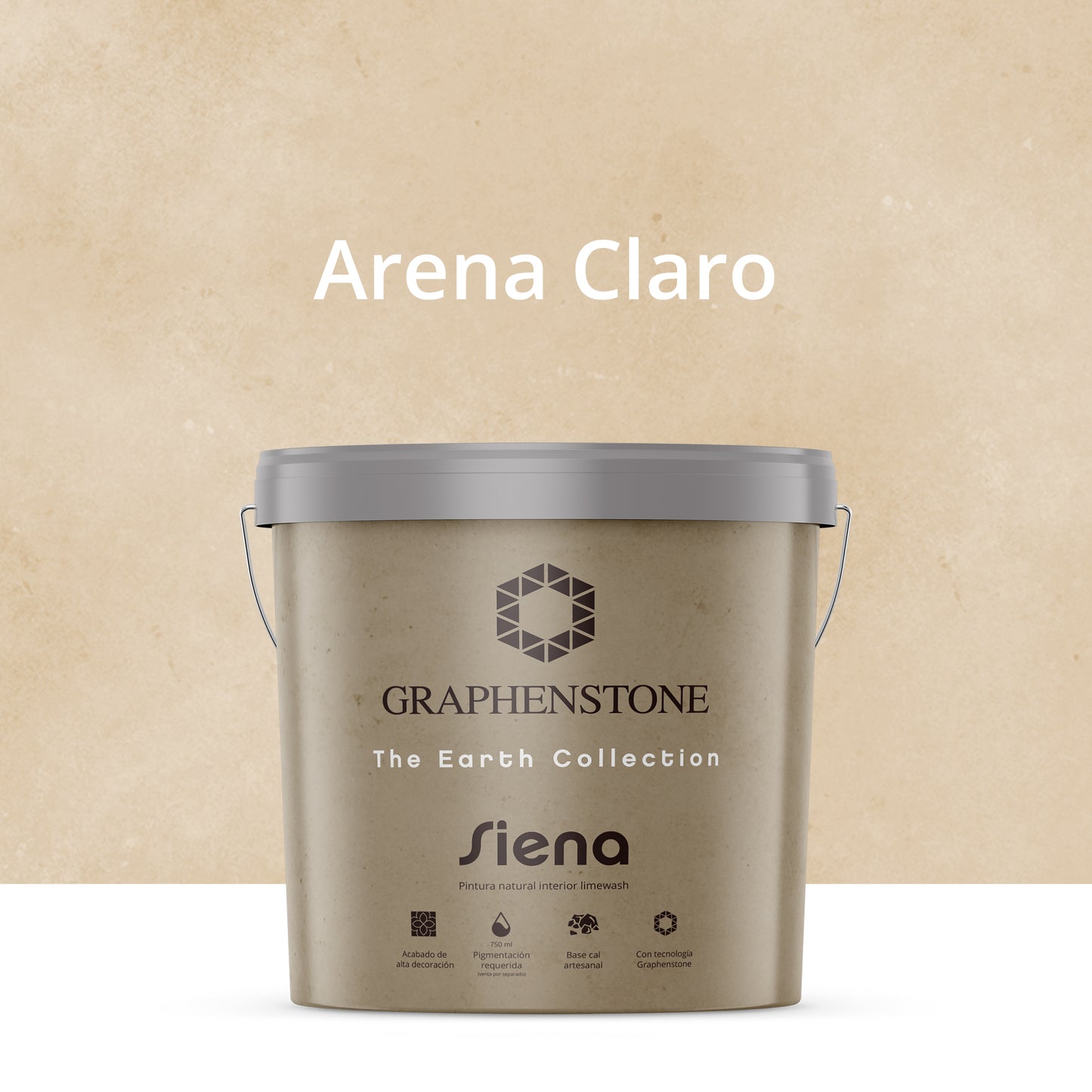 Tinta ecológica para interiores, efeito cal, base de cal, cor Siena, areia clara, 15L