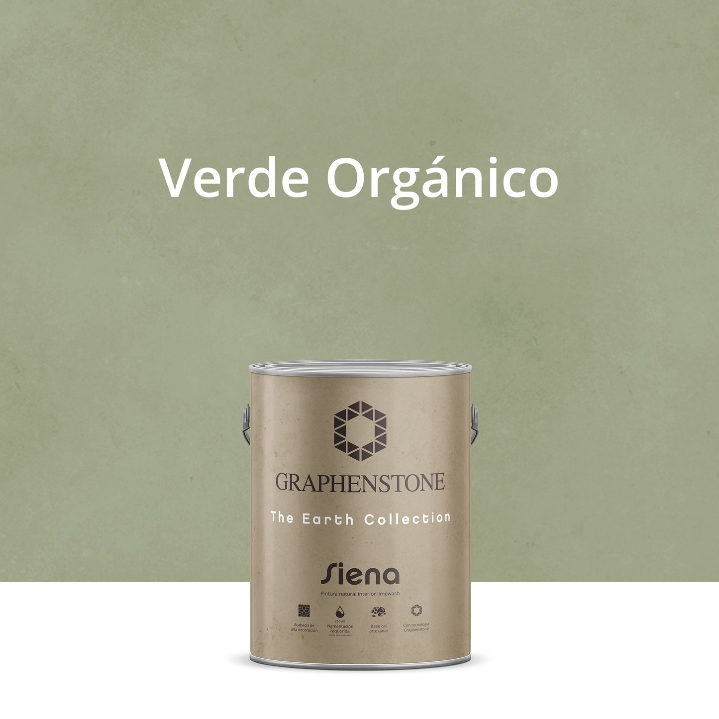 Tinta ecológica para interiores, efeito cal, base verde siena, cor verde orgânico, 4 litros