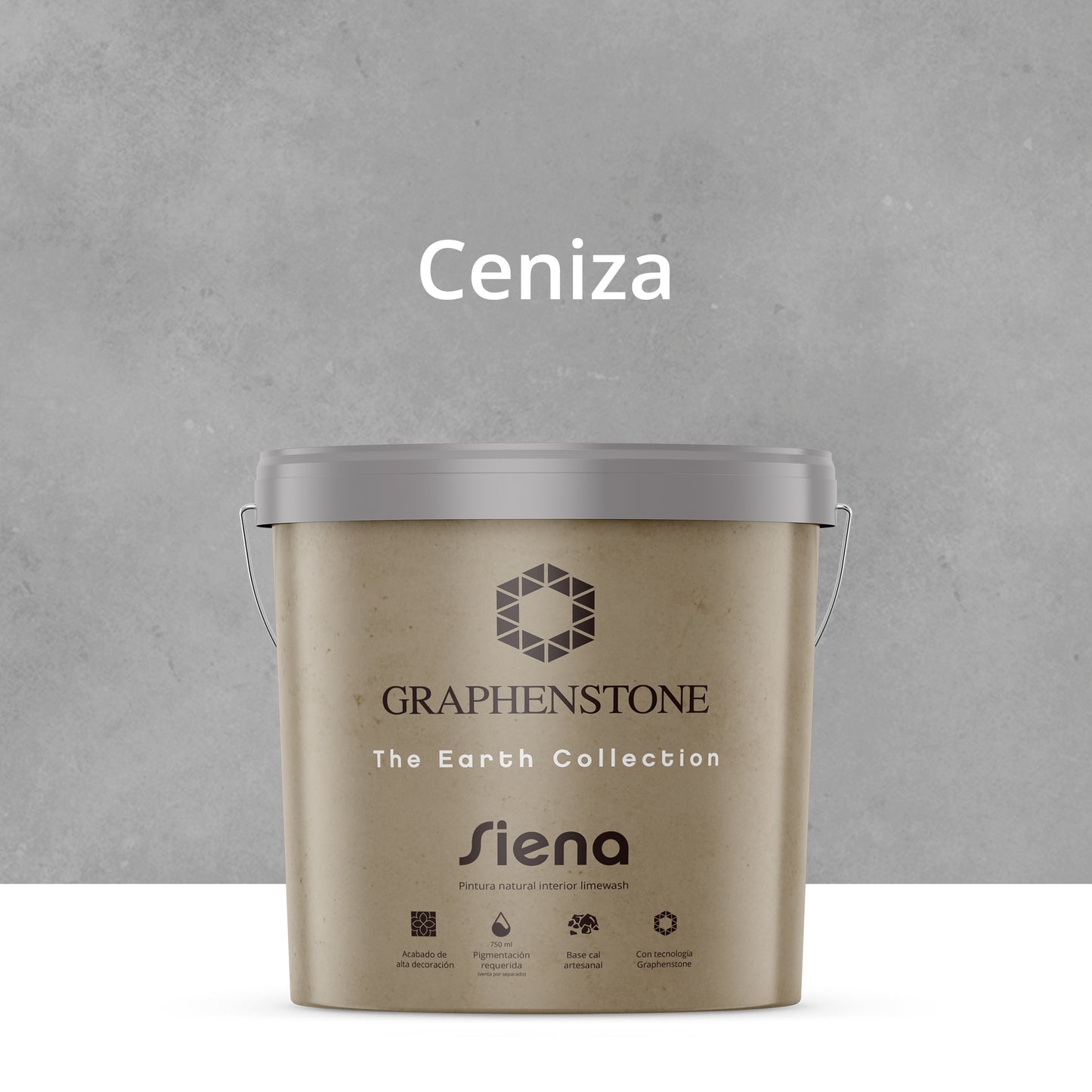 Tinta ecológica para interiores, efeito cal, base de cal, cor siena/cinza, 15L