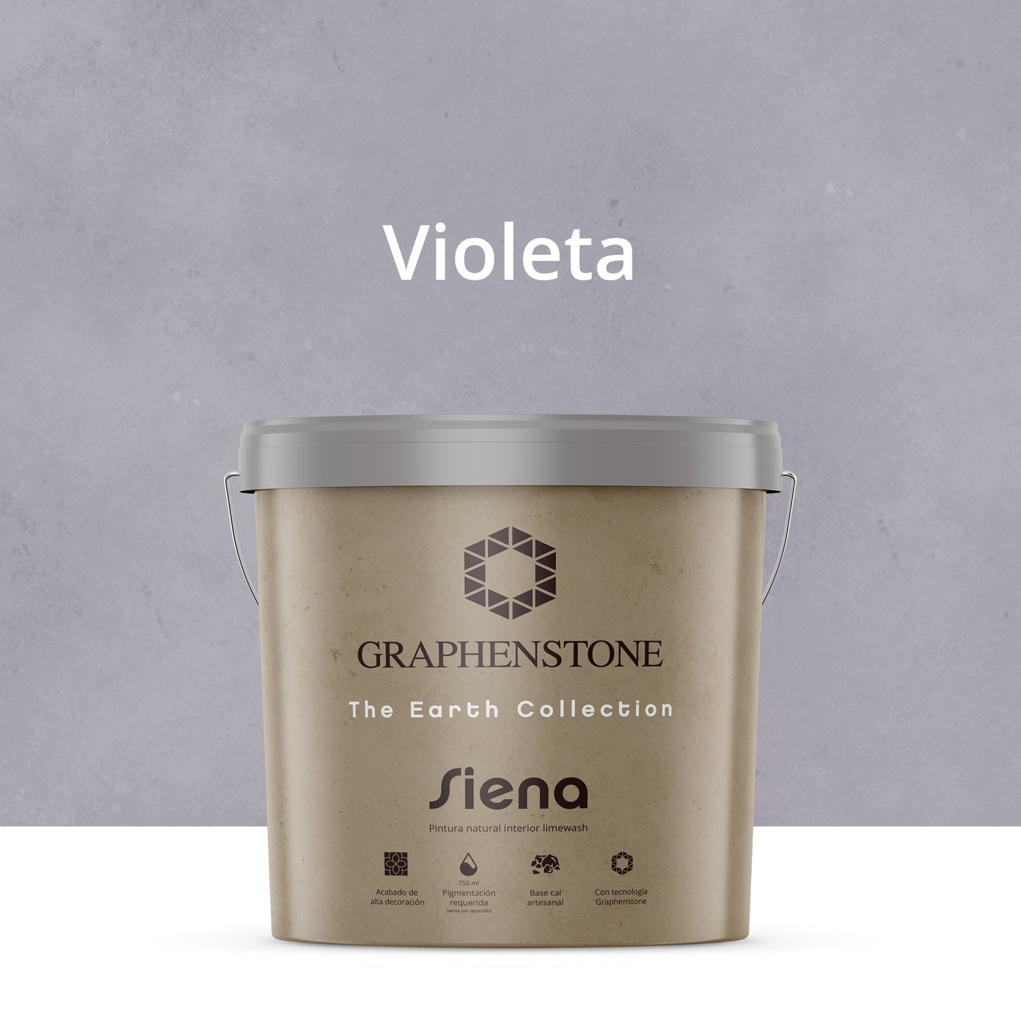 Tinta ecológica para interiores, efeito cal, base de cal, cor siena, violeta, 15L