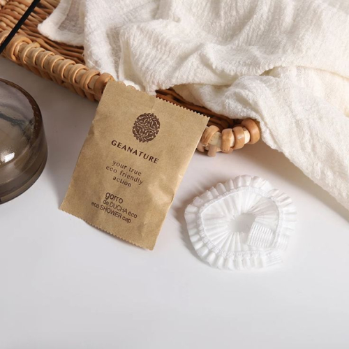 Toucas de banho ecológicas GEANATURE, embaladas em papel kraft, para hotéis – 500 unidades – biodegradáveis ​​e compostáveis