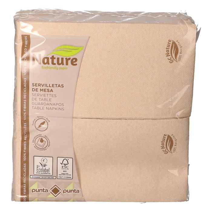 Servilleta Nature plegado en 1/6 punta a punta marrón, celulosa reciclada, 2 capas, 30 x 40 cm