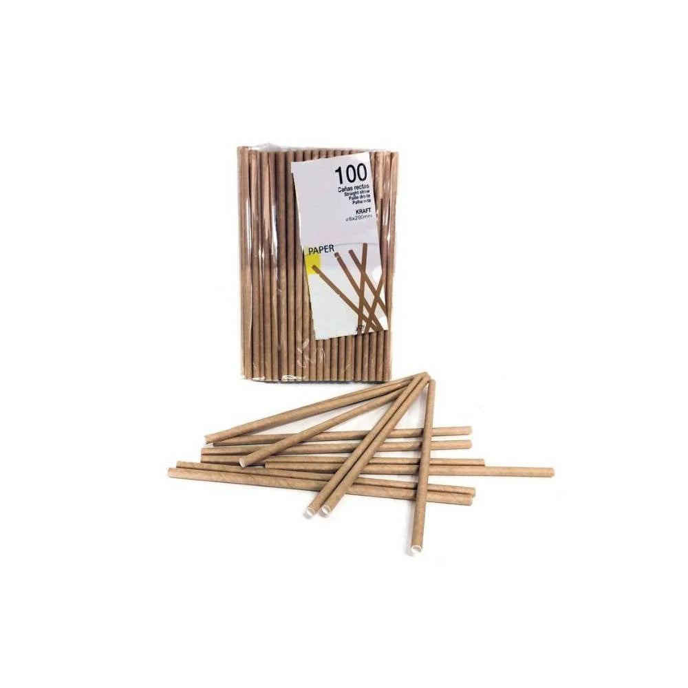 Lot de 100 pailles droites en papier kraft 6 x 200 mm pour hôtels