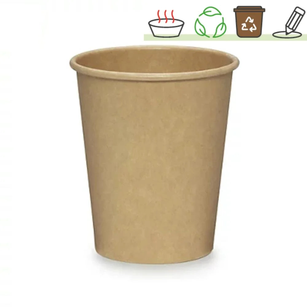 Pack 50 vasos papel kraft 240 ml (8 oz) ecológicos y sin plástico para hoteles