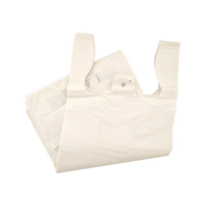 Paquete 1 kg bolsas con asas blancas 70% plástico reciclado para hoteles