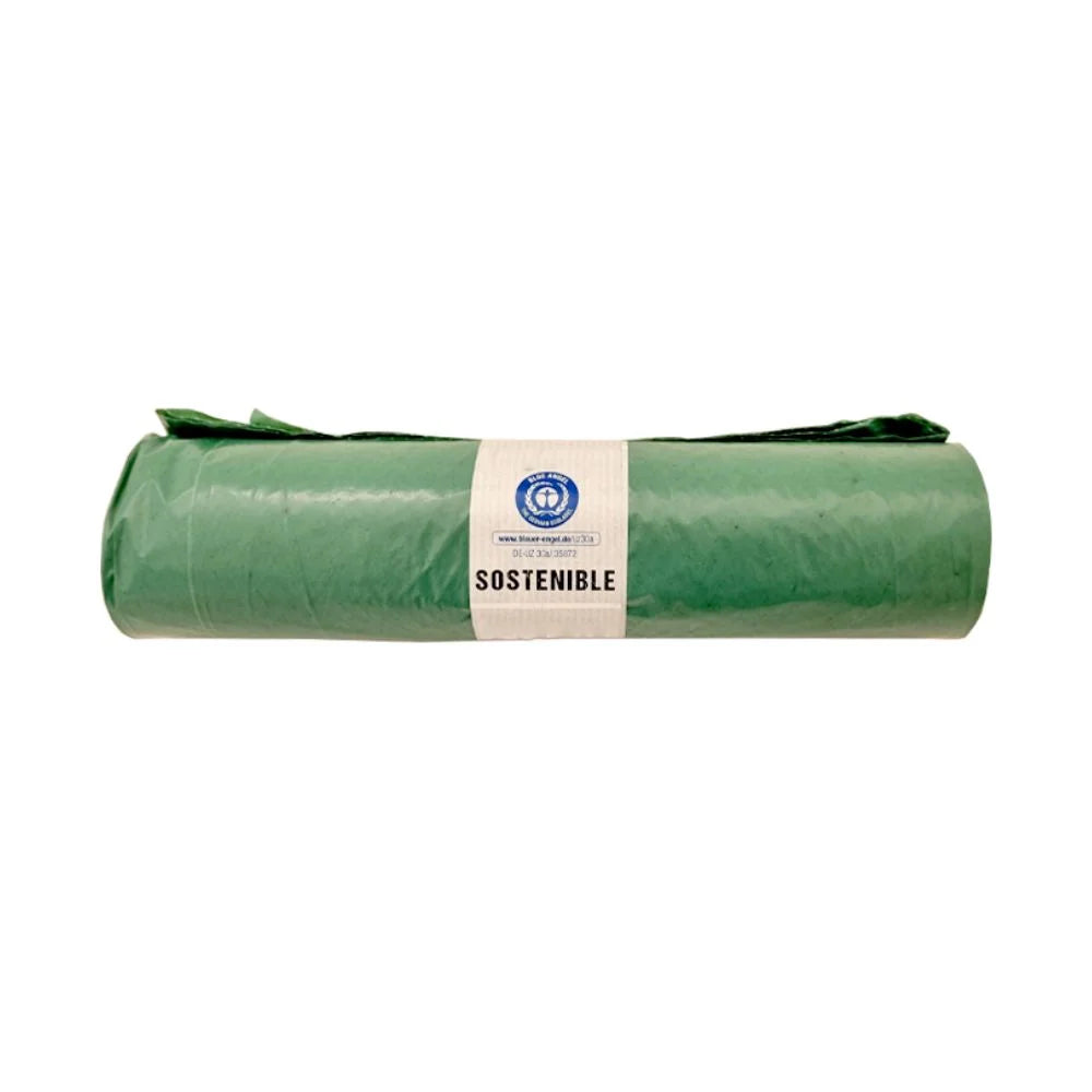 Rollo 10 bolsas de basura verdes recicladas 90x115 cm capacidad 154 L para hoteles