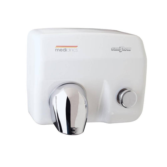 Secamanos con Pulsador Saniflow Acero Blanco para hoteles