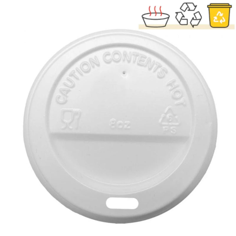 Embalagem de 100 tampas brancas de 237 ml (8 oz) para hotéis.