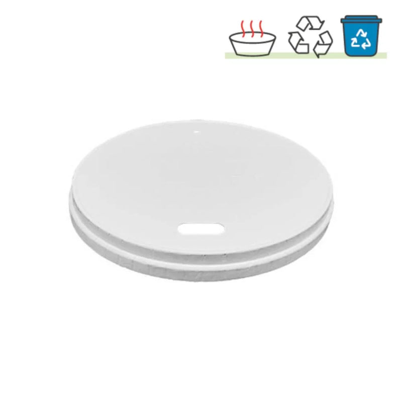 Embalagem de 50 tampas de papel branco de 237 ml (8 oz), compostáveis ​​e sem plástico, para hotéis.