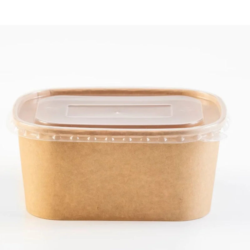 Embalagem de 25 recipientes de bambu kraft com tampas de PP, 1000 ml, para hotéis.
