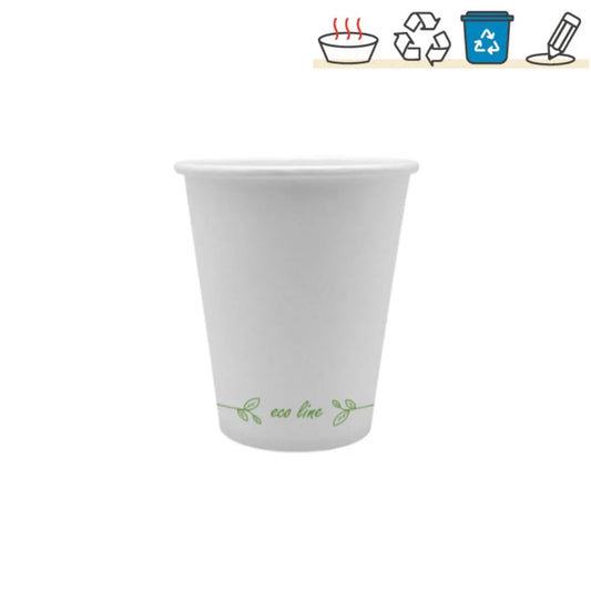 Pack 50 vasos papel blanco Ecoline 200 ml (7 oz) reciclables y resistentes para hoteles
