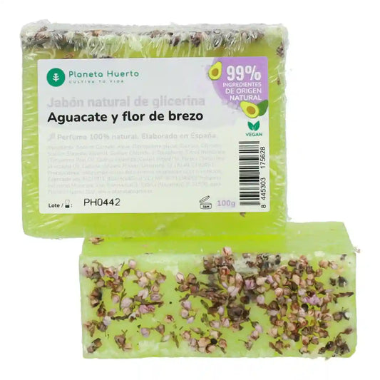 Jabón natural de glicerina aguacate y flor de brezo 100 g para hoteles