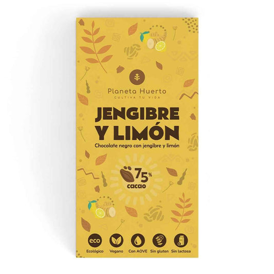 Tableta chocolate negro 75% con jengibre y limón ECO 70 gr