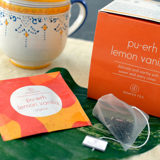 Pu-erh Vanille Citron, sachets pyramidaux en étui
