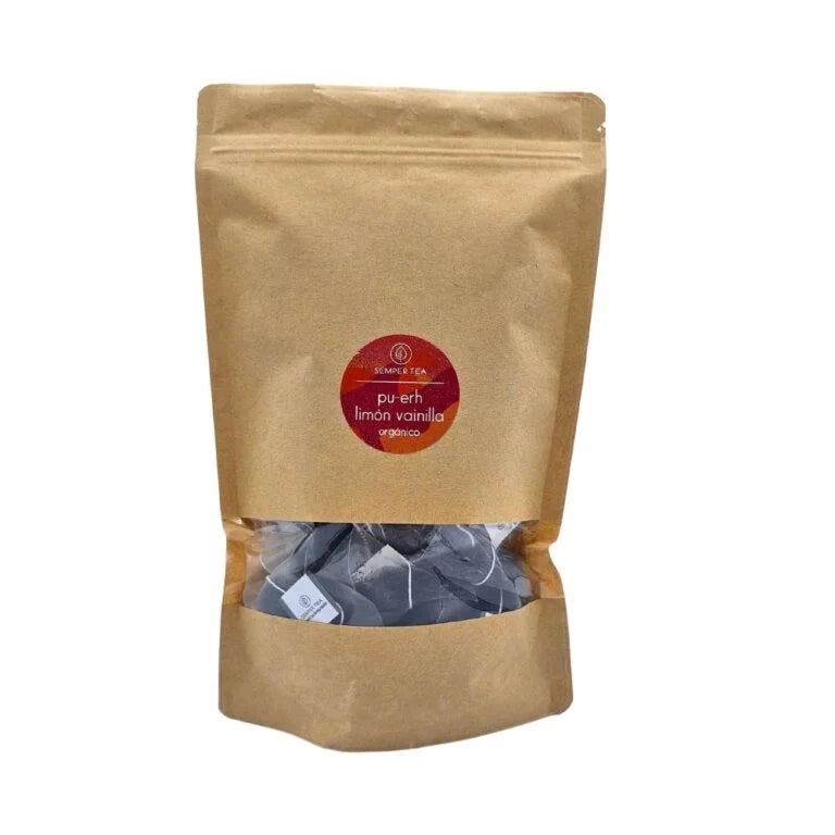 Pu-erh Vainilla  Limón pirámides sueltas en bolsa de papel kraft