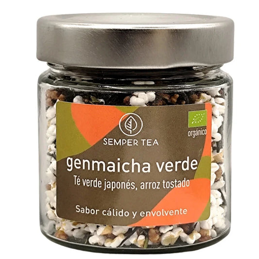 Thé Genmaicha vert bio en vrac en bocal en verre de 70 g