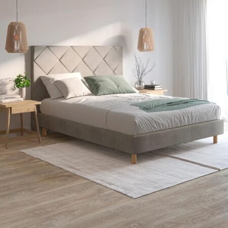 Base de madera Samos tapizada en tejido gris para hoteles